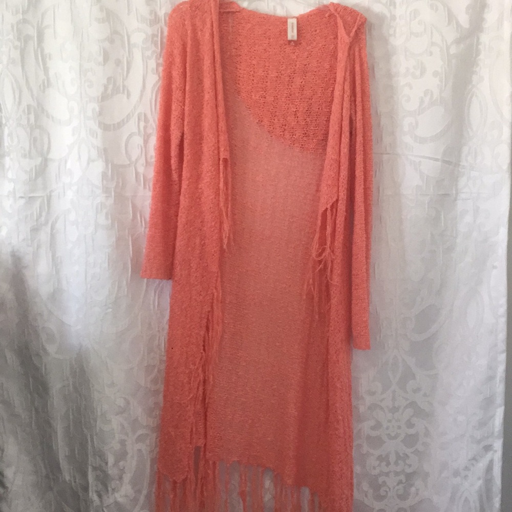 Coral color sweater w/hood